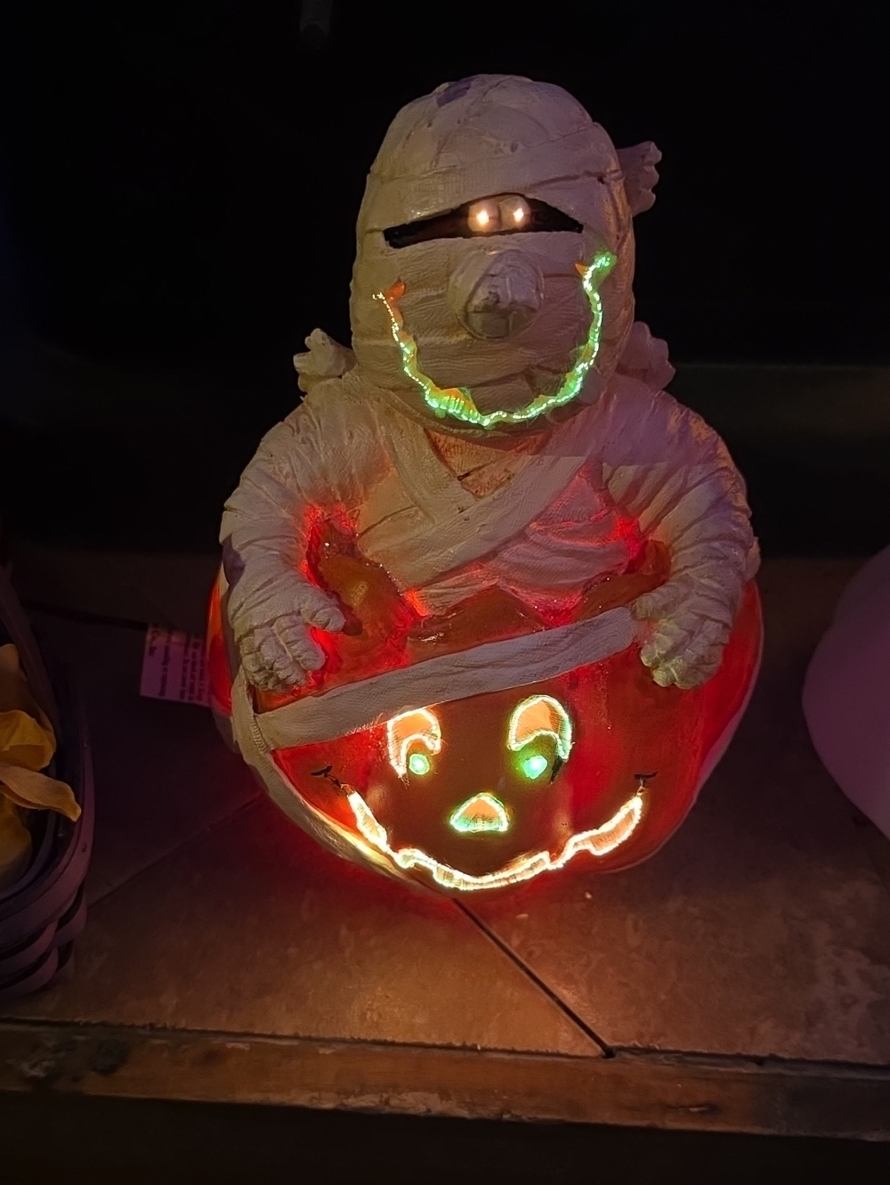 Halloween Decor Mummy Pumpkin Light-Up Plug In